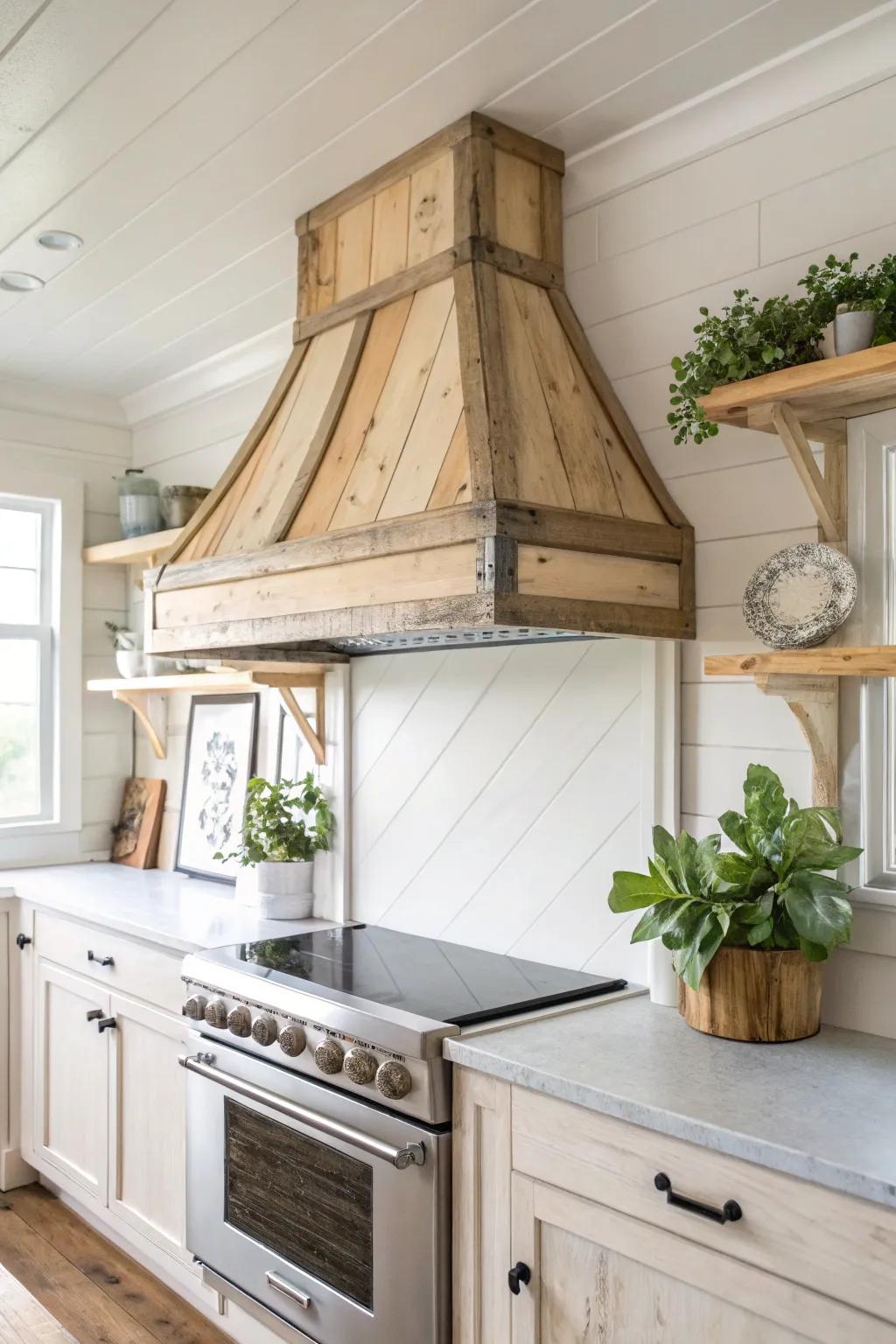 Transform your kitchen with a unique, upcycled range hood cover harmonizing Scandinavian simplicity with bohemian charm. 🍃✨