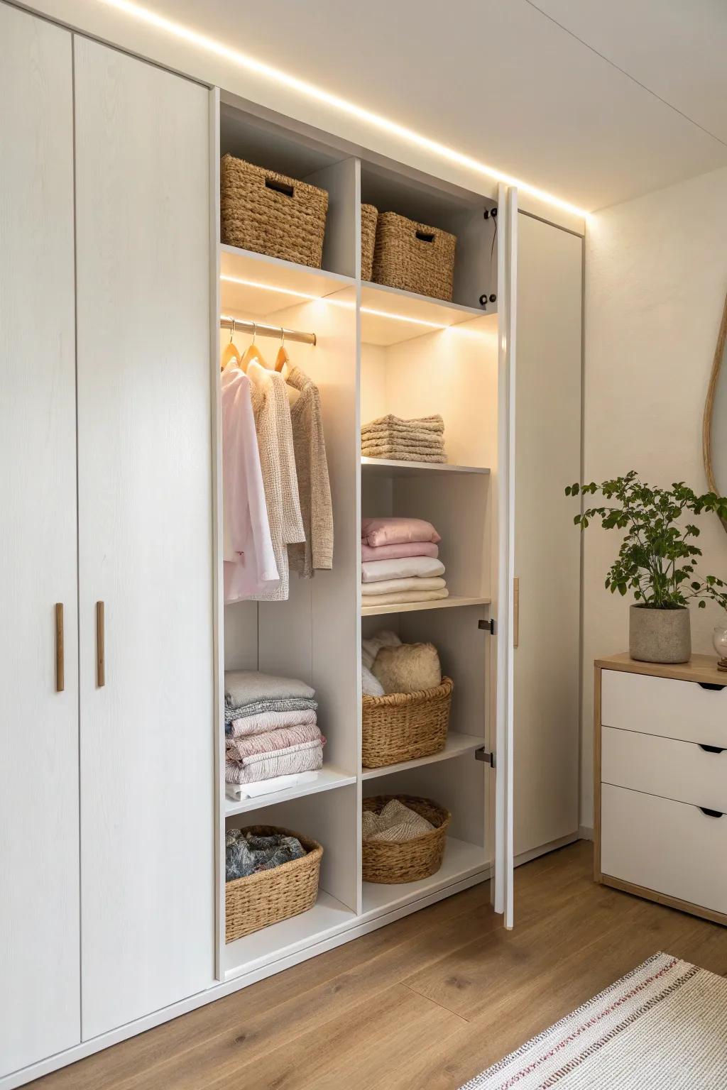 Illuminate your baby's world with integrated LED lighting for a stylish and practical closet makeover.