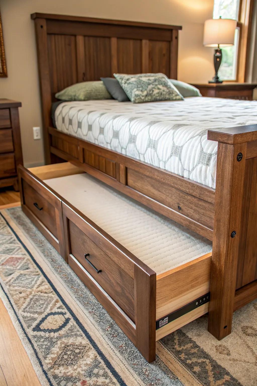 Elevate your slumber party dynamics via this expertly fashioned twin bed and roll-away combination.