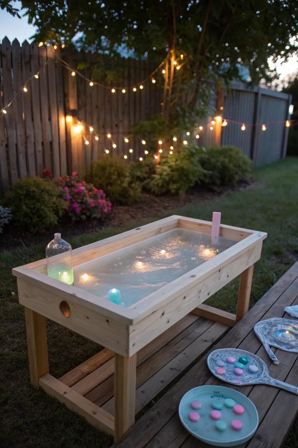 Enchant your evenings with a glow-in-the-dark water table, where simplicity encounters enchantment. Perfect for delightful nighttime recreation!