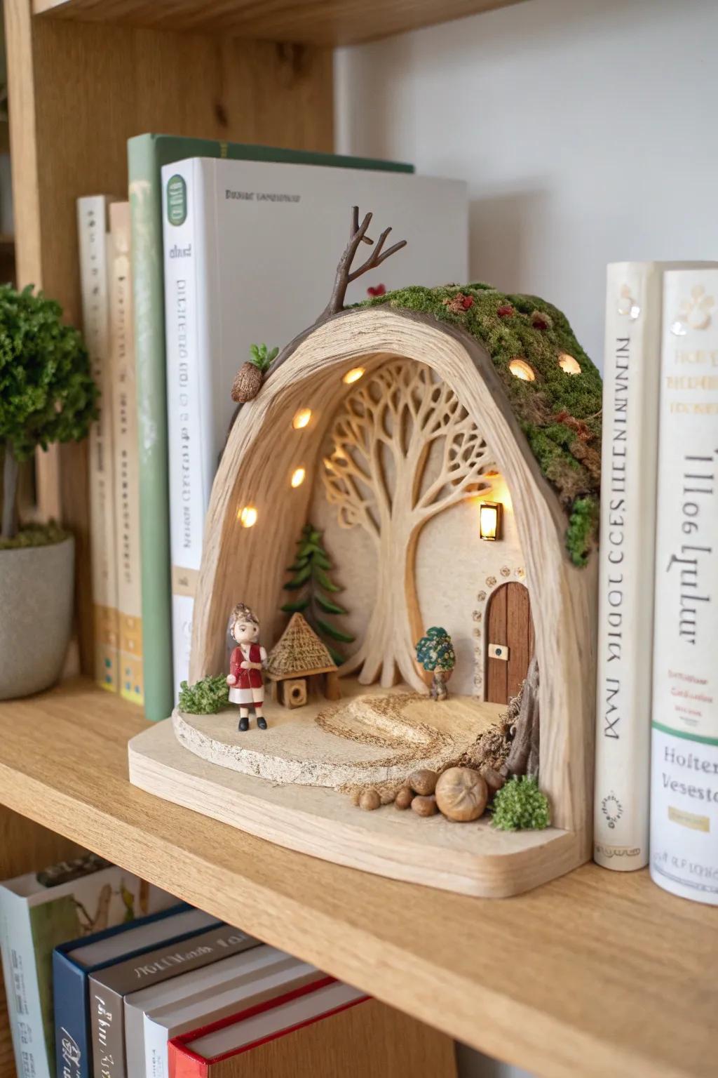 Discover the magic of miniature worlds with these charming clay book corners – the perfect touch of whimsy for your bookshelf!