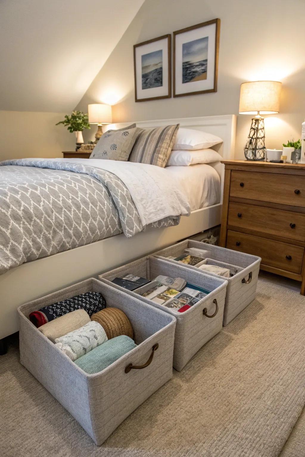 Textile-clad bins offer soft, stylish storage.