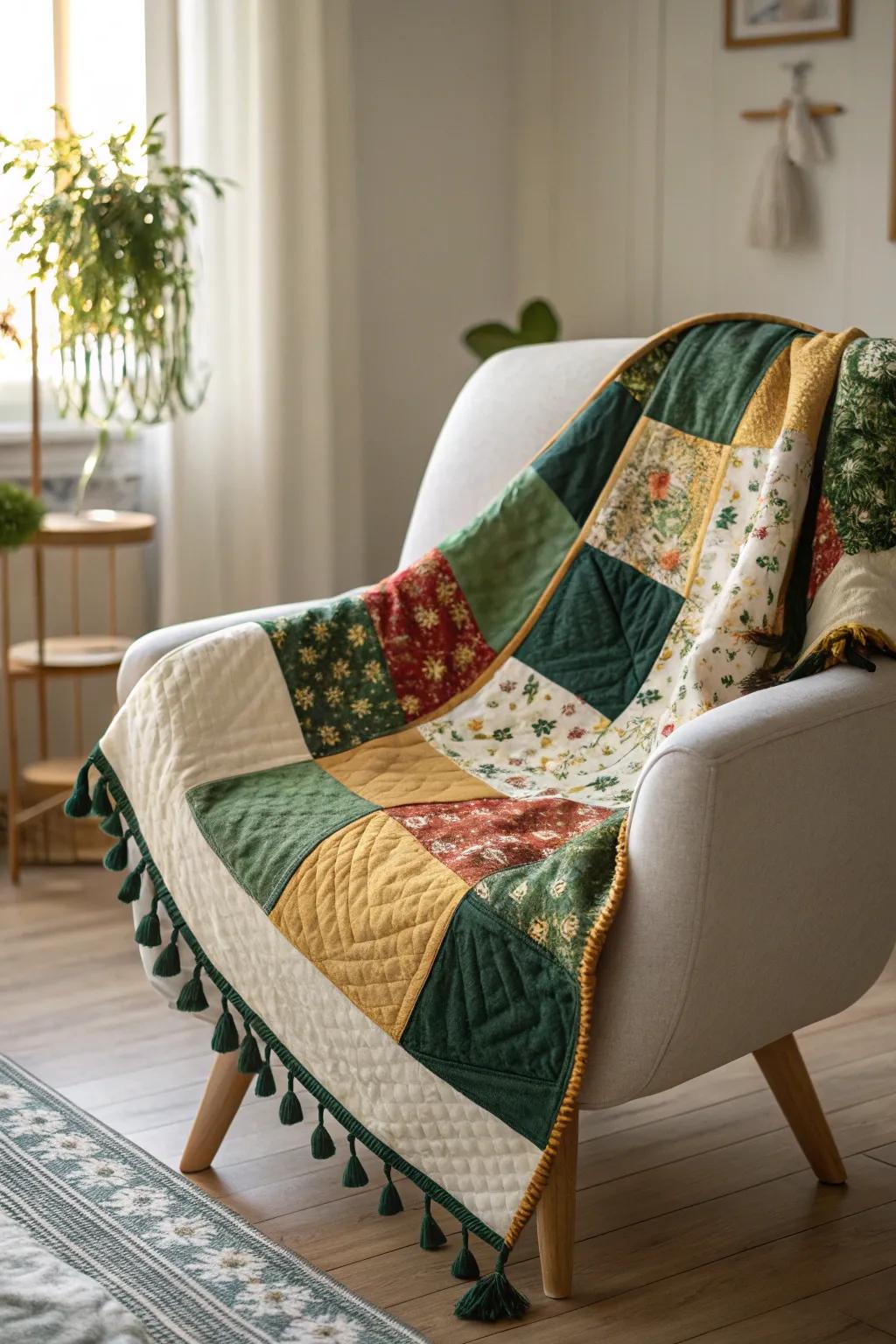Embrace the beauty of the seasons with this handcrafted quilt, a flawless fusion of minimalist design and Boho charm.