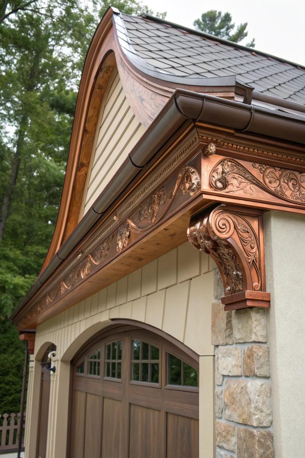 Elevate your garage design with stunning copper accents that age gracefully over time.