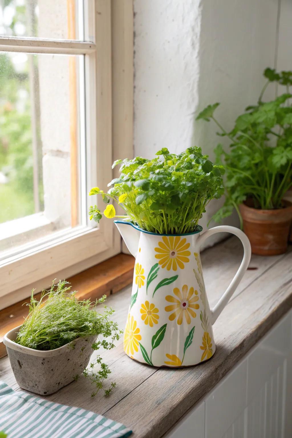 Enliven your kitchen through a burst of color and freshness—a vibrant spice garden inside a handcrafted container.