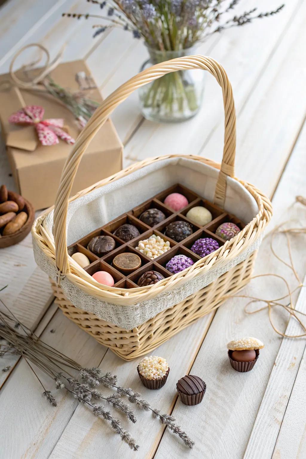 Indulge in sweet simplicity with a handcrafted basket of delights. Perfect for those sudden cravings!