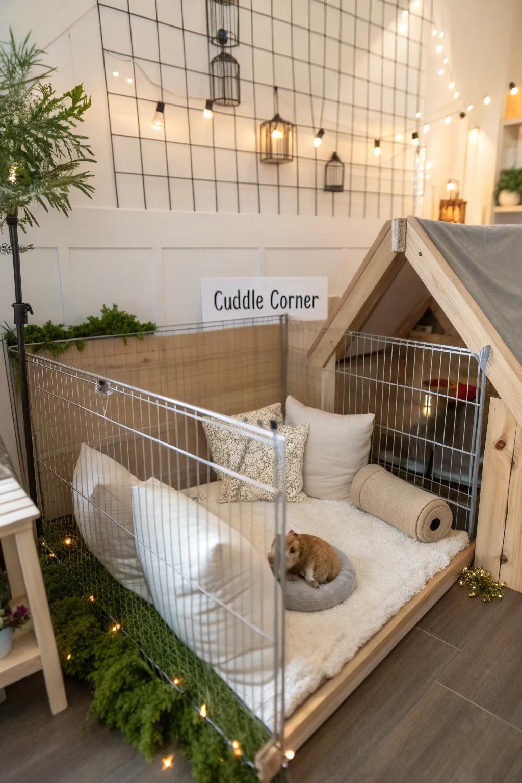 Design a cozy 'Snuggle Corner' for your guinea pig with minimalist elegance and natural charm.