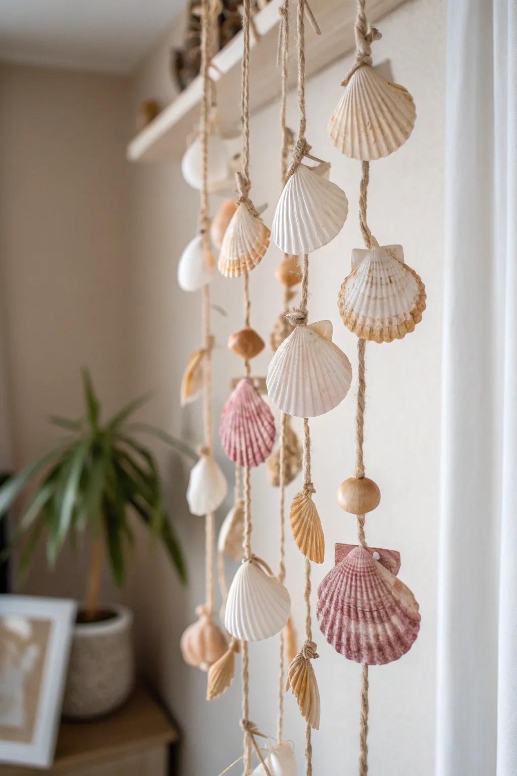 Elevate your expanse with the whimsical allure of a handmade seashell festoon, conveying a fragment of the ocean into your abode.