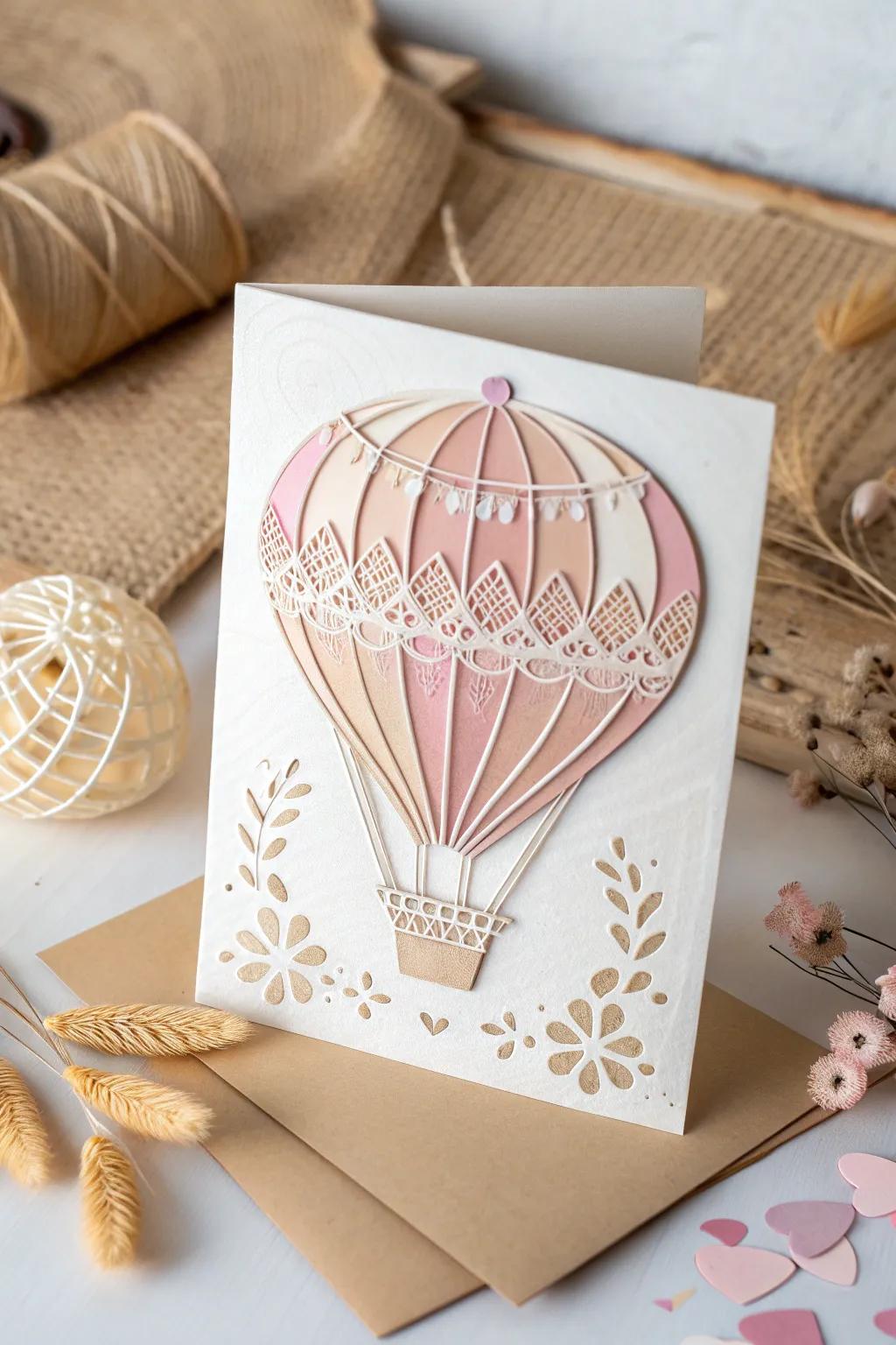 Using stenciled hot air balloon patterns, elevate your card-making and blend elegance with simplicity.