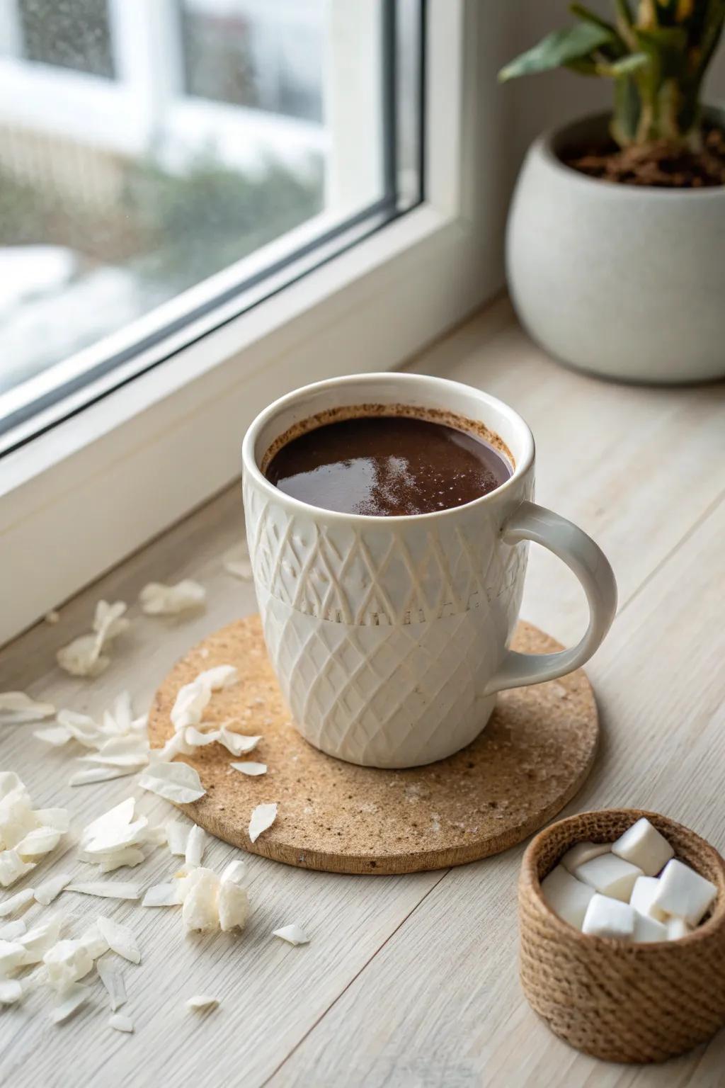 Escape to a tropical paradise with every sip of Coconut Cocoa Wonder! 🌴☕️ #CozyElegance