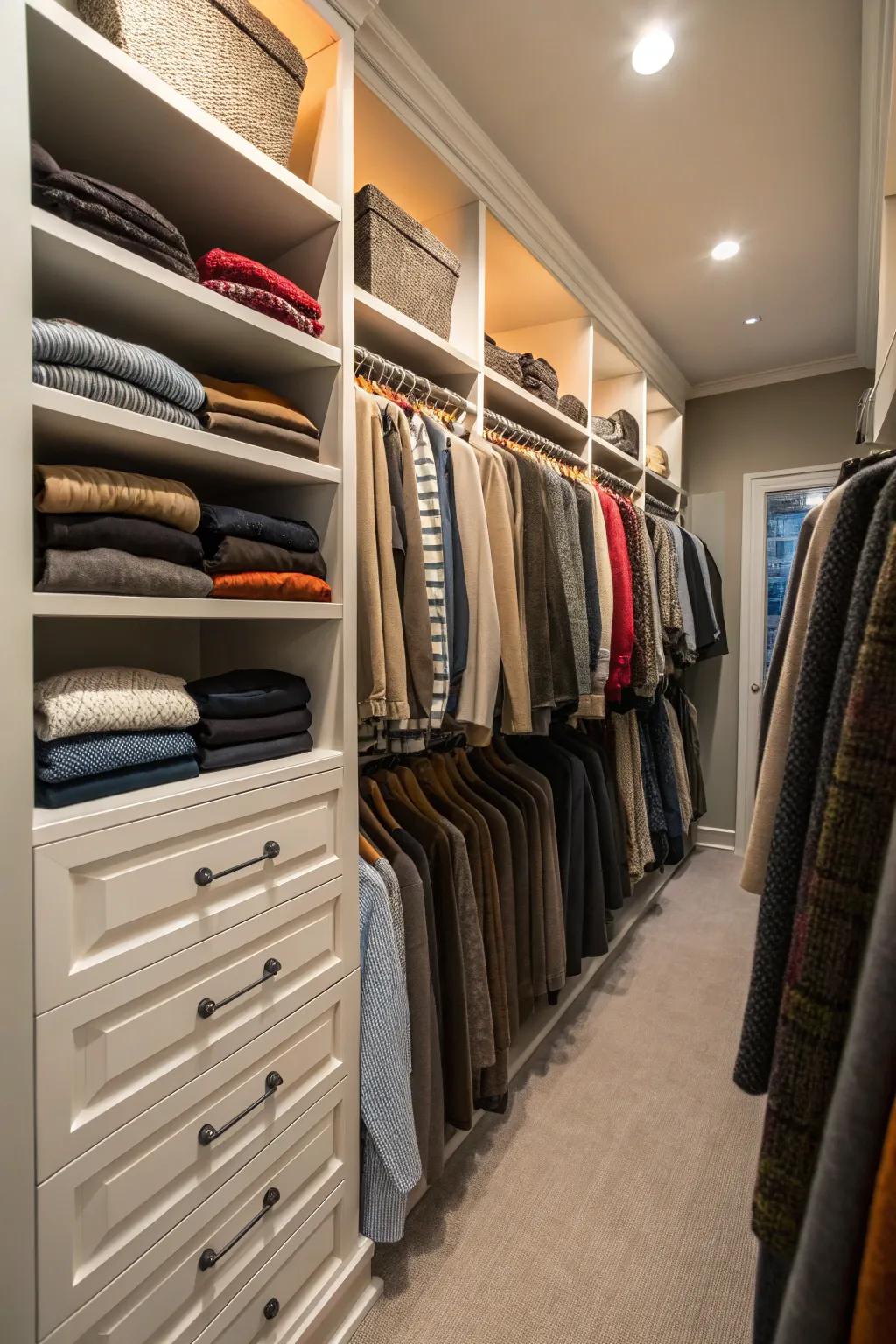 Seasonal rotation keeps closets functional and up-to-date.