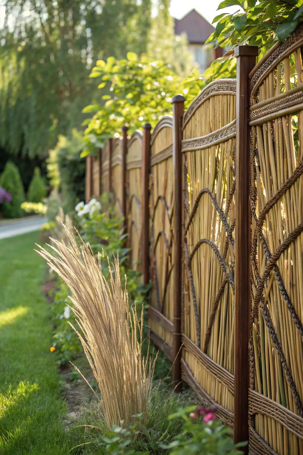 Elevate your garden's seclusion through the inherent elegance displayed via a cane fence.