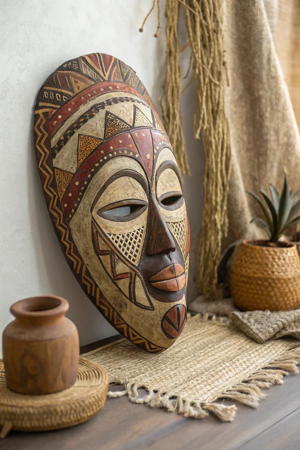 Embrace the beauty of cultural legacy with this stunning African-inspired molding compound mask, a true testament to craftsmanship and tradition.
