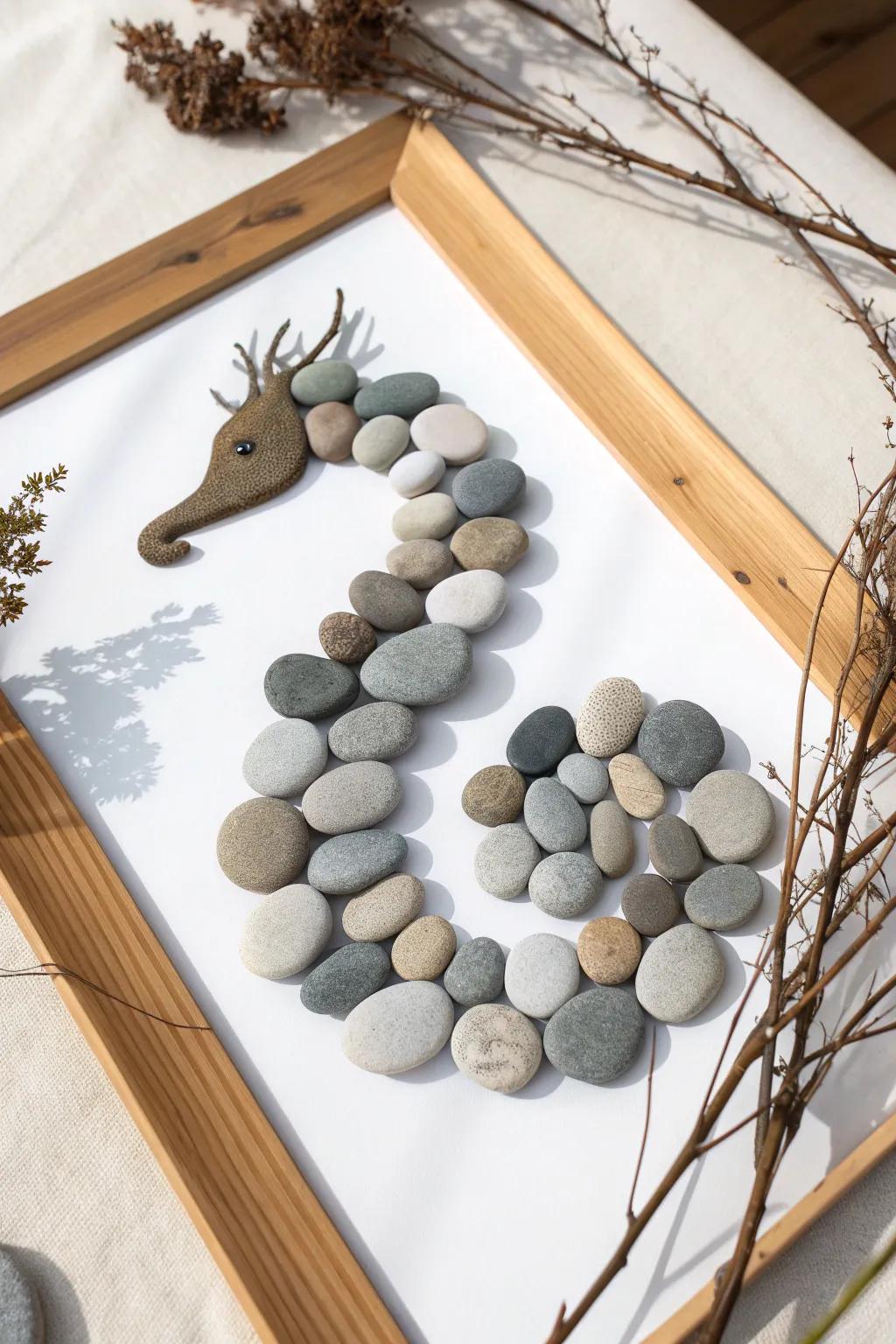 Unleash your creativity with pebble art: a mythical dragon crafted from nature's own canvas.