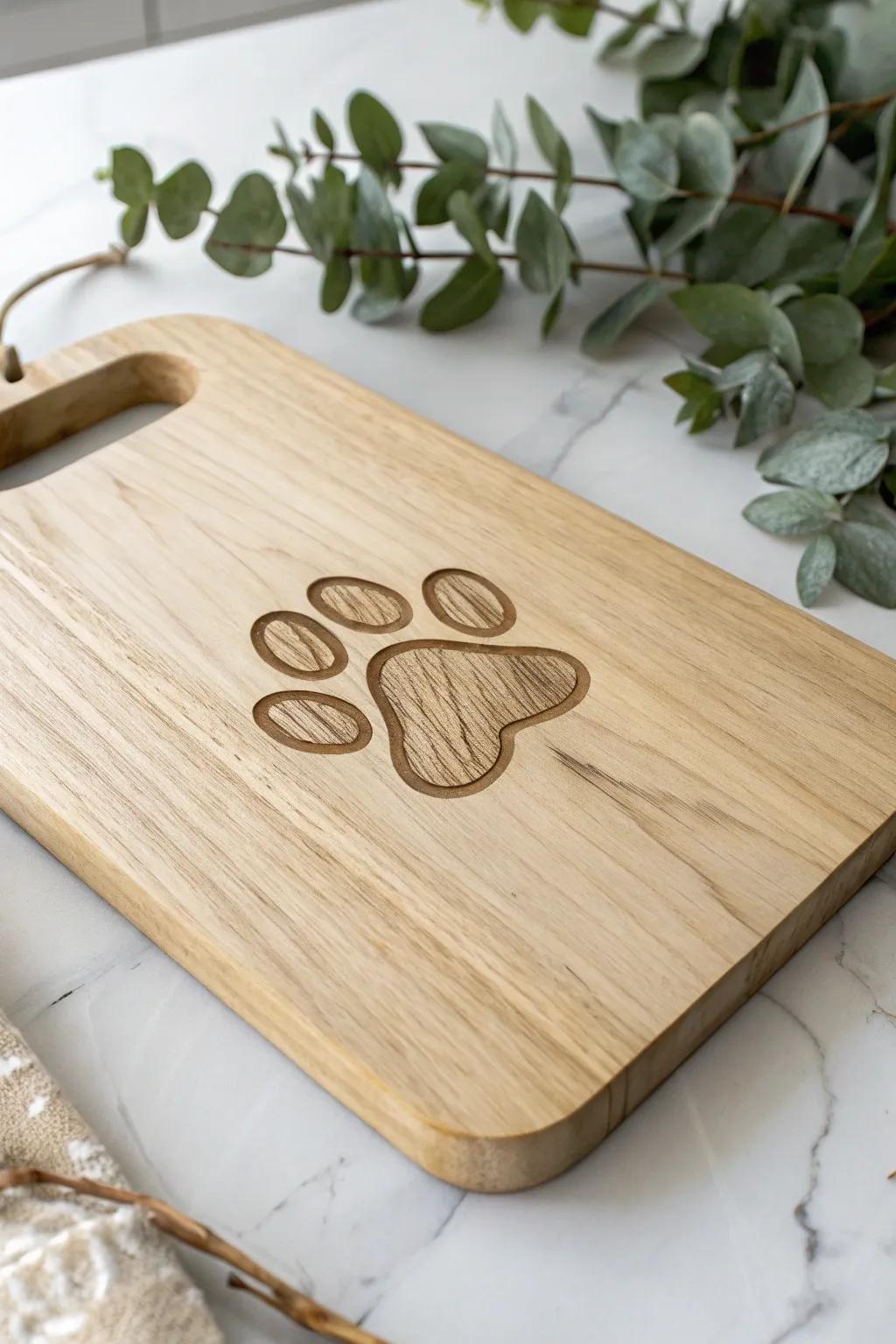 Celebrate your love for pets with this beautifully crafted, paw print slicing block.