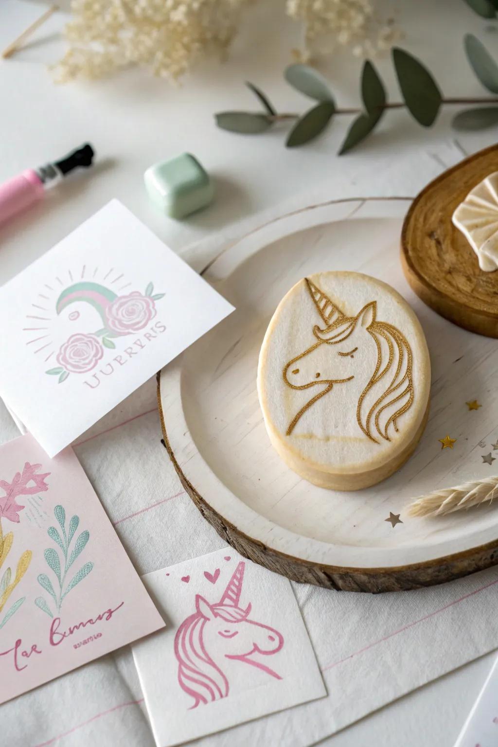 Impart a hint of enchantment through unicorn veggie stamps—sublime for engendering whimsical schemes via minimalistic allure.