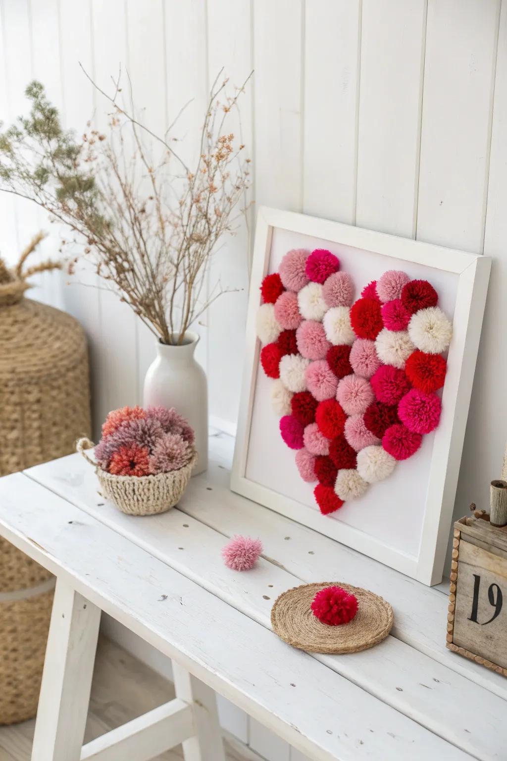 Probe textures and inventiveness through this adorable pom-pom heart painting craft tailored for children!