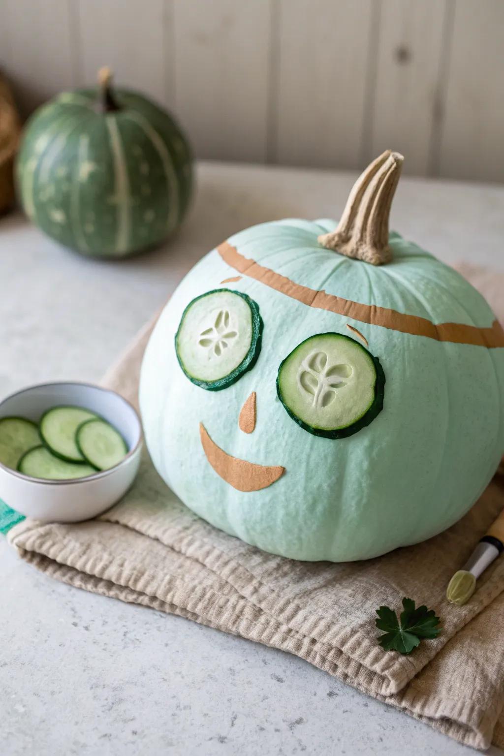 Relaxation in full bloom: A whimsical spa day pumpkin for your autumn décor.