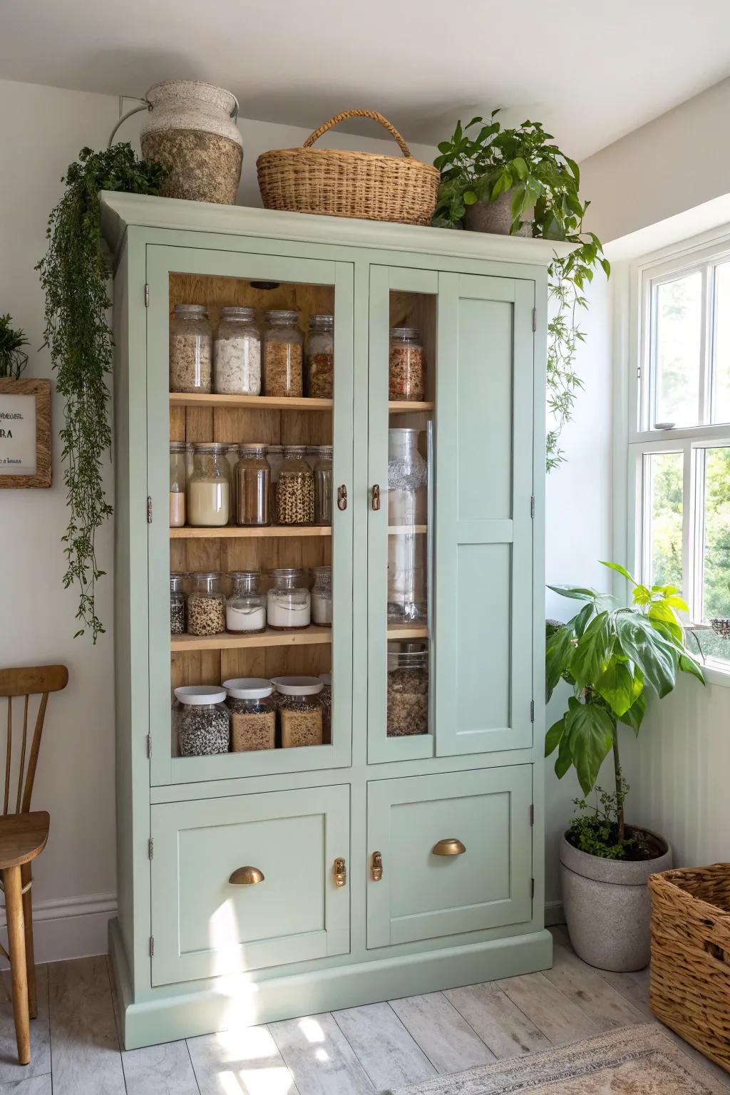 Transform your space with a charming armoire pantry; where elegance meets functionality.