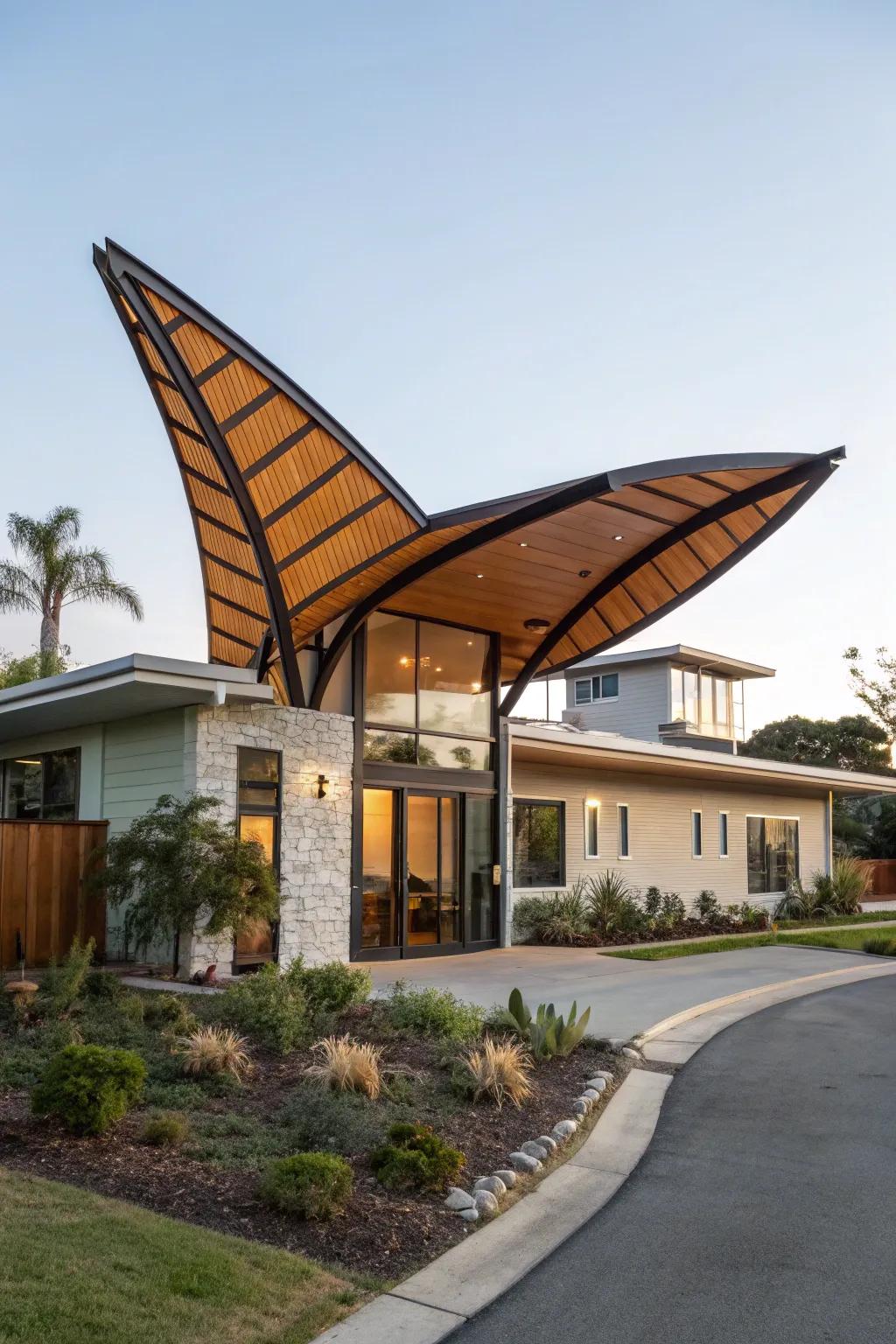 Inverted roofs make bold, eco-friendly architectural statements.