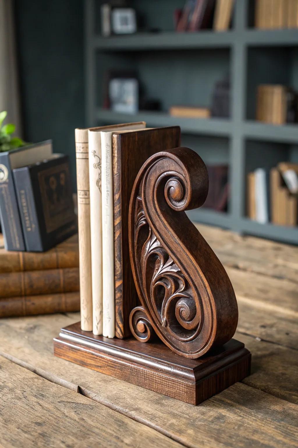 Elevate your bookshelf with exquisite handcrafted scroll saw book holders.