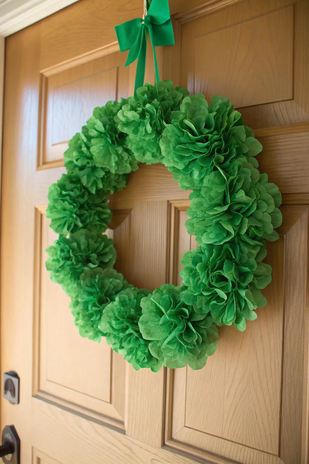 Embrace the celebratory spirit with a handcrafted thin paper shamrock chaplet, where simplicity encounters innate splendor.