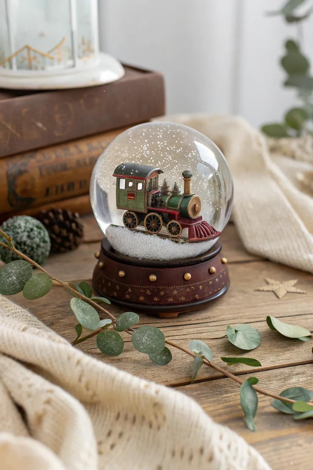 Capture the enchantment of sentimentality showcasing a vintage allure snowglobe.