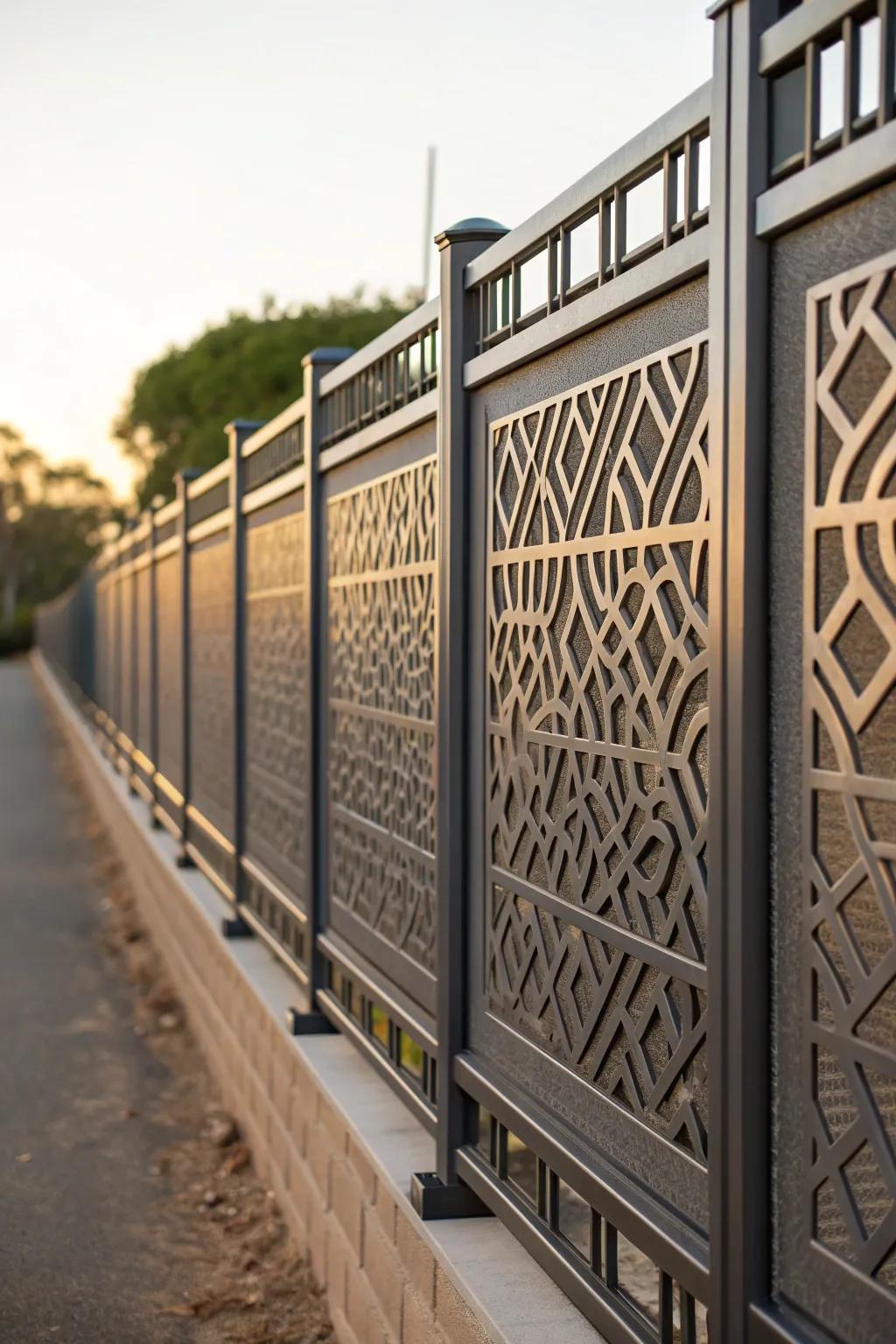 Elevate your outdoor space with the artistry of textured panels in modern square tubing fences.
