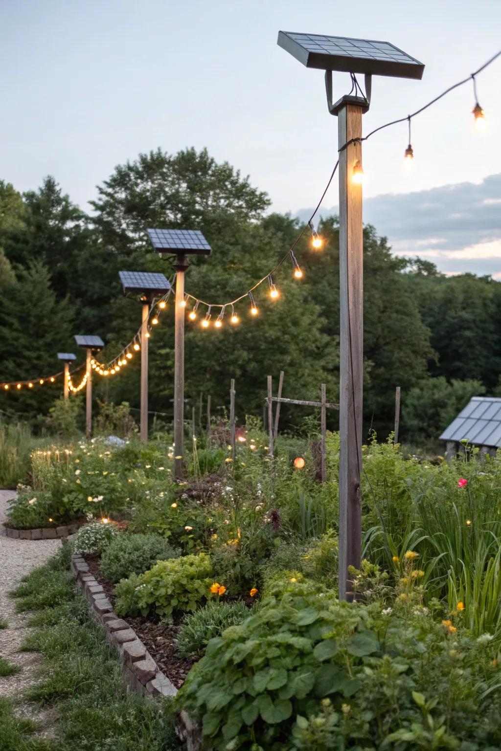 Solar-powered supports provide an eco-friendly illumination solution for your garden.