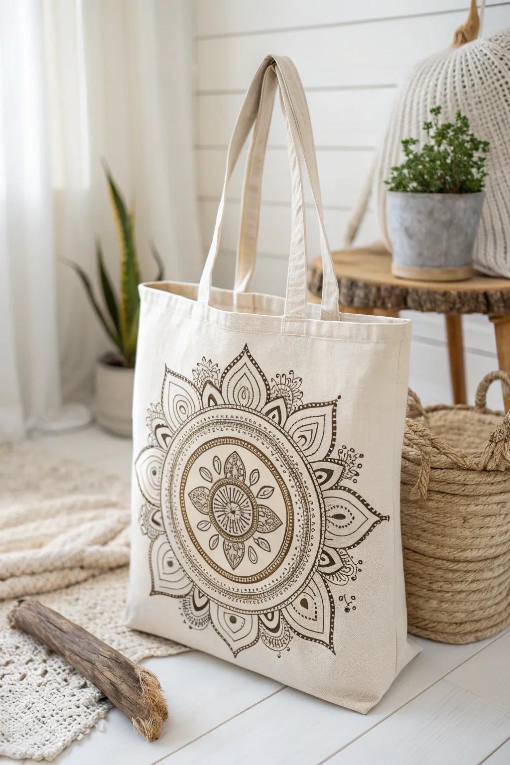 Embrace cultural artistry with a tote that tells a story through its exquisite mandala design.