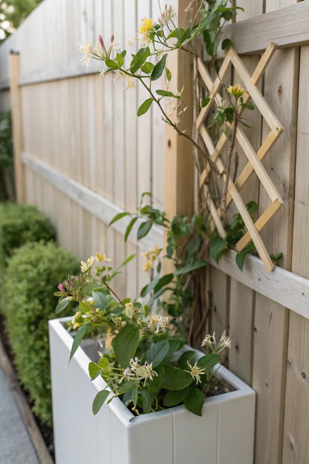 Transform your fence into a living masterpiece with honeysuckle vines, where simplicity meets natural beauty.