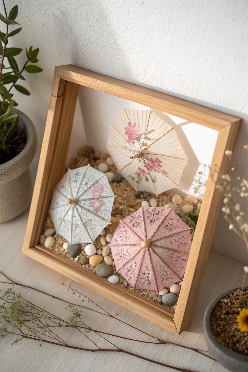 Discover the art of storytelling with delicate umbrella shadow boxes - where simplicity meets craftsmanship.