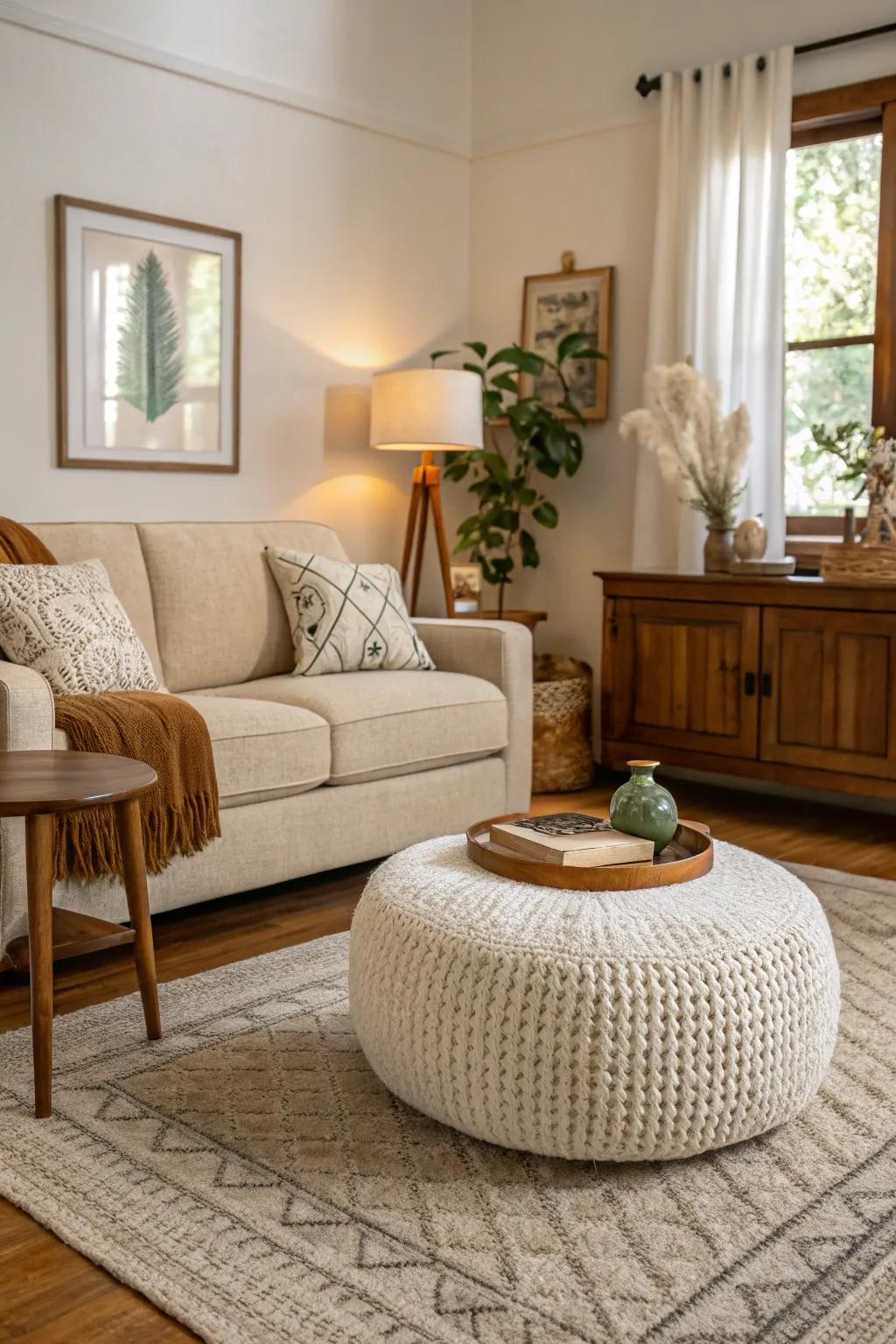 Textured attraction in a beige and white setting.