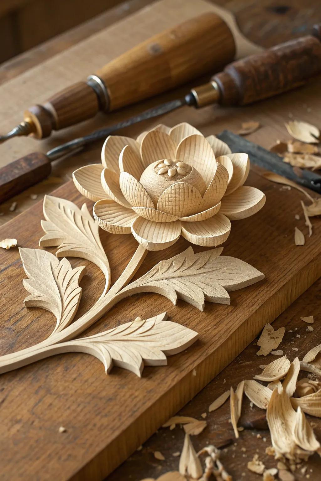 Master the Skill of Sculpting: Usher Nature Indoors with Intricately Sculpted Wooden Flowers.