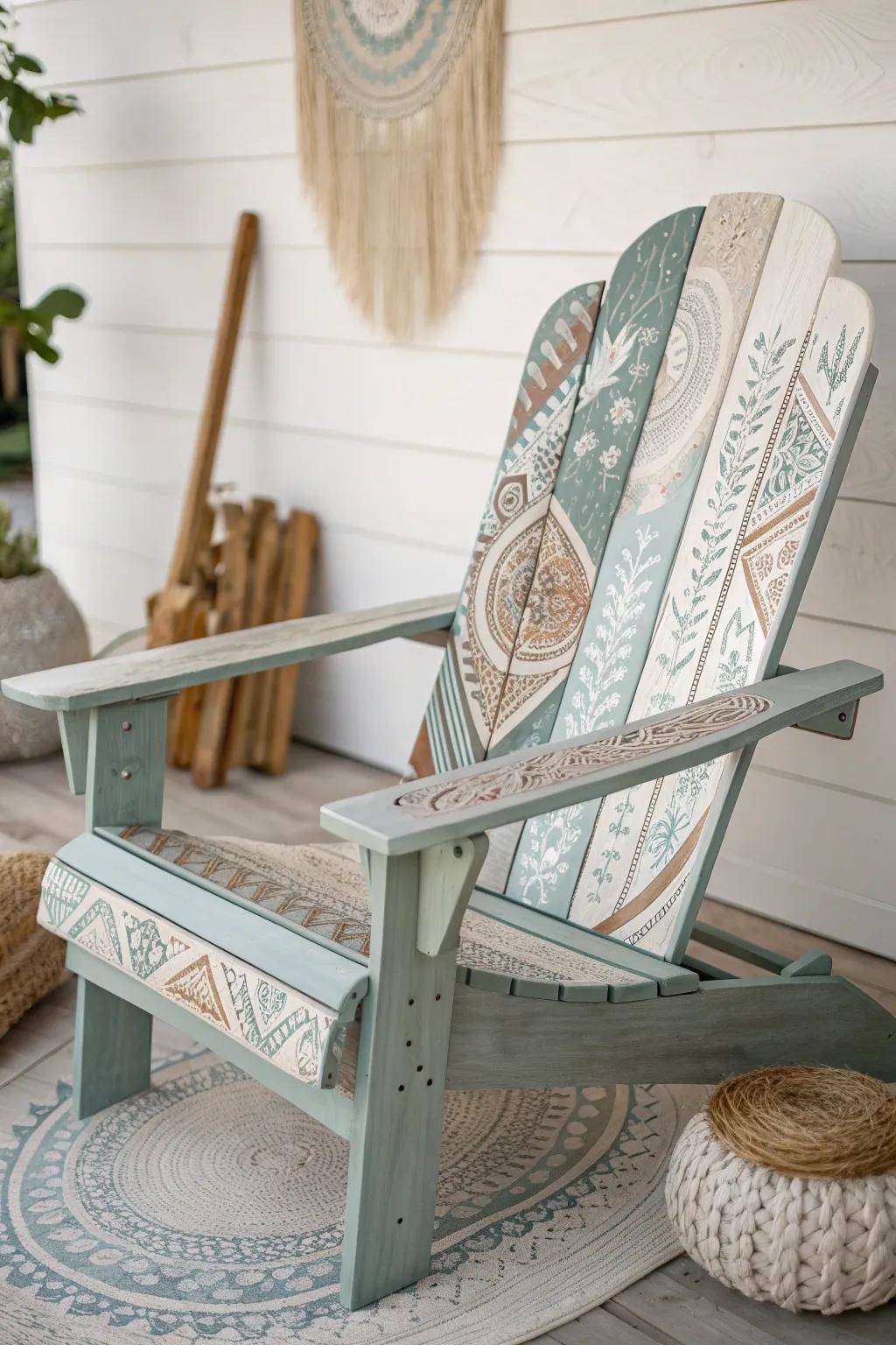 Celebrate heritage with a beautifully painted Adirondack chair, where Nordic minimalism meets Boho charm.