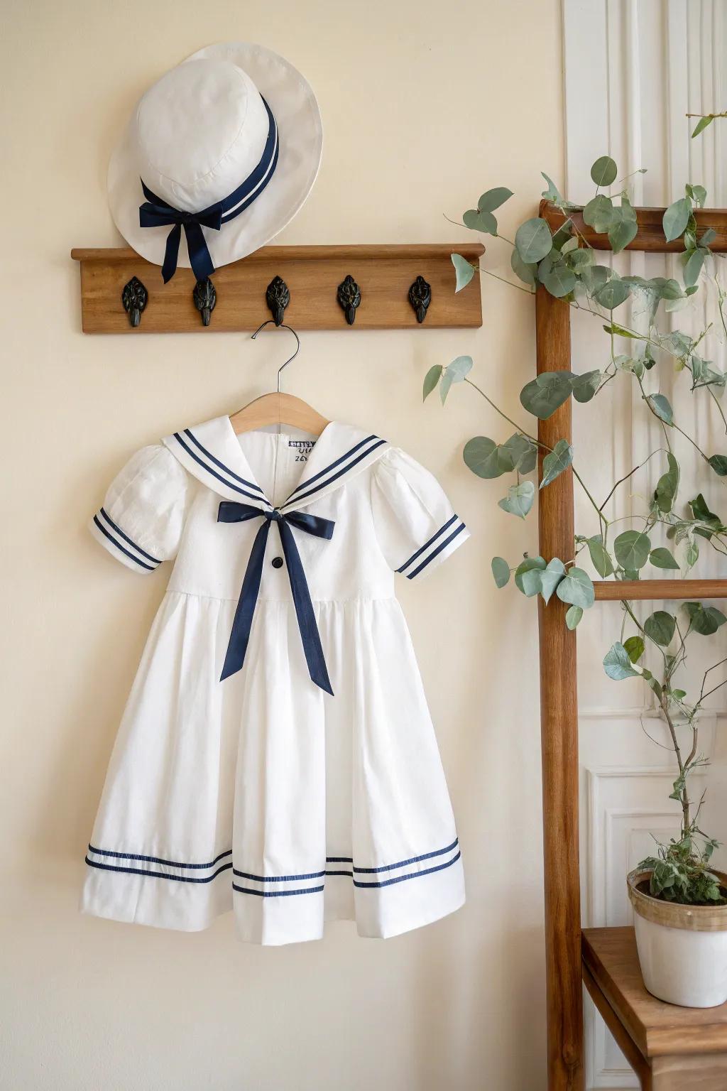 Set sail in style with this charming vintage seafarer outfit for your little one!