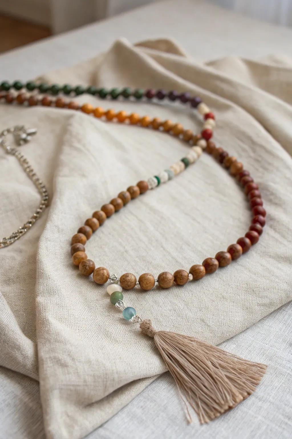 Embrace the arcane charm: A beaded necklace that balances beauty and energy.