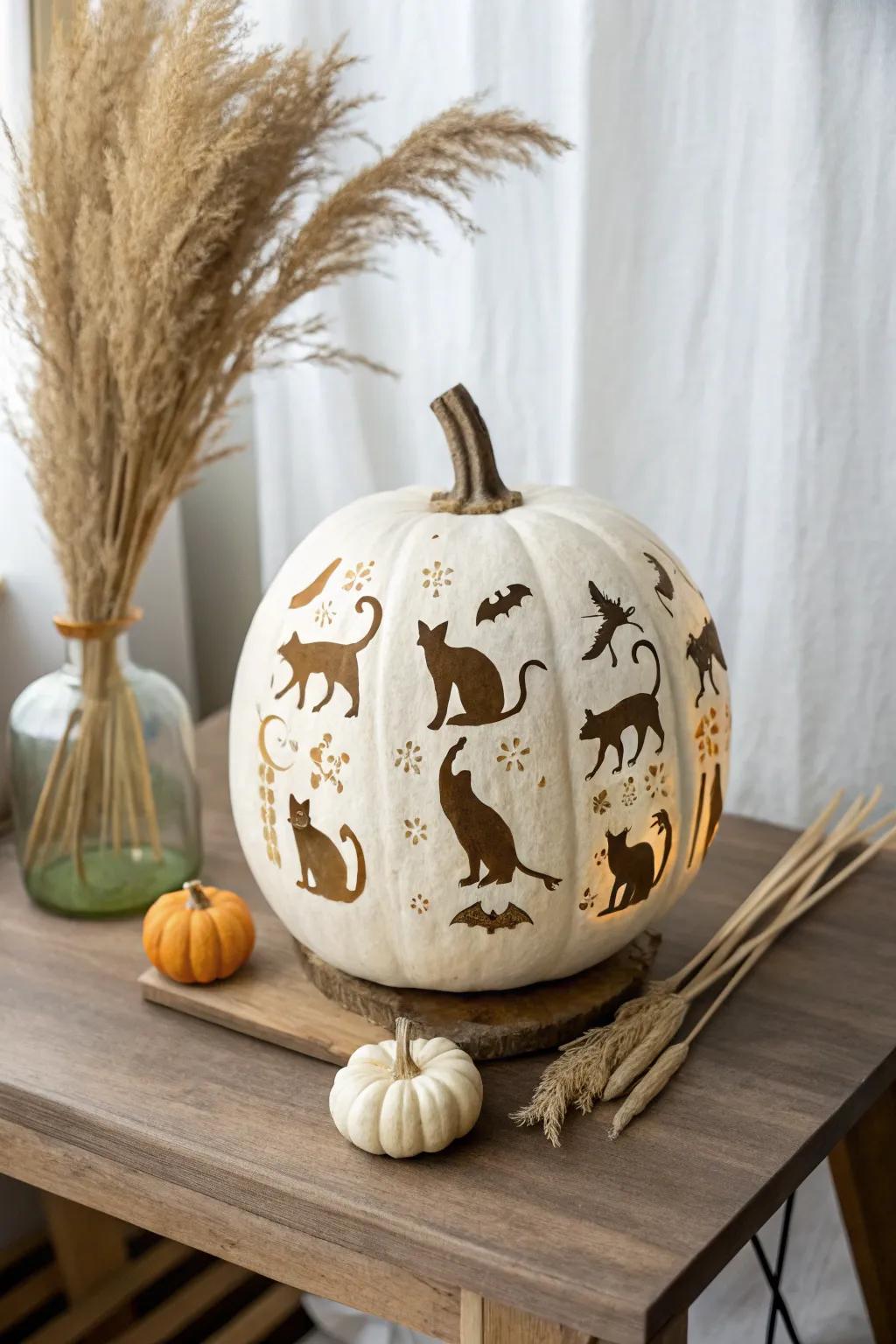 Transform your pumpkin into a mesmerizing feline masterpiece with this kaleidoscope feline sculpting concept. 🎃🐱 #PumpkinArt #ScandiBoho