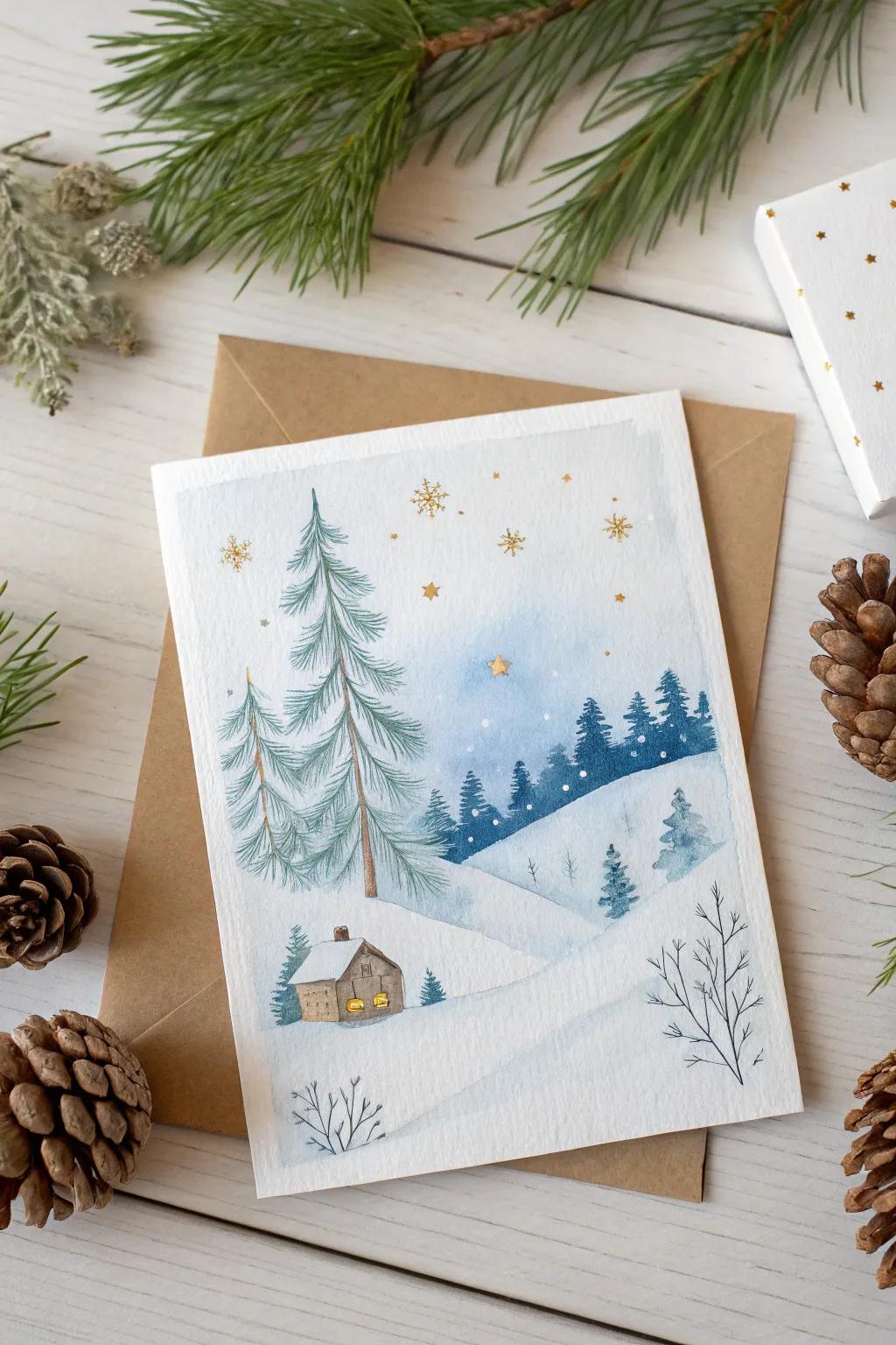 Conjure magical wintry wonderlands through watercolor—impeccable for heartfelt, handmade Christmas cards.