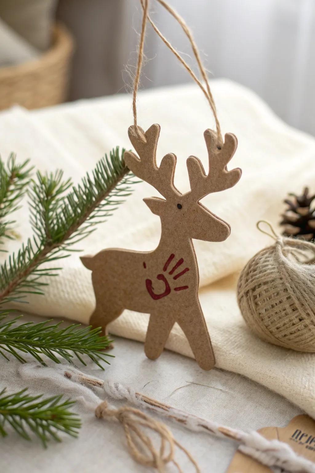 Encapsulate the enchantment of Christmas with these charming handprint reindeer ornaments, a consummate synergy of unpretentiousness and heartfelt sentiments.