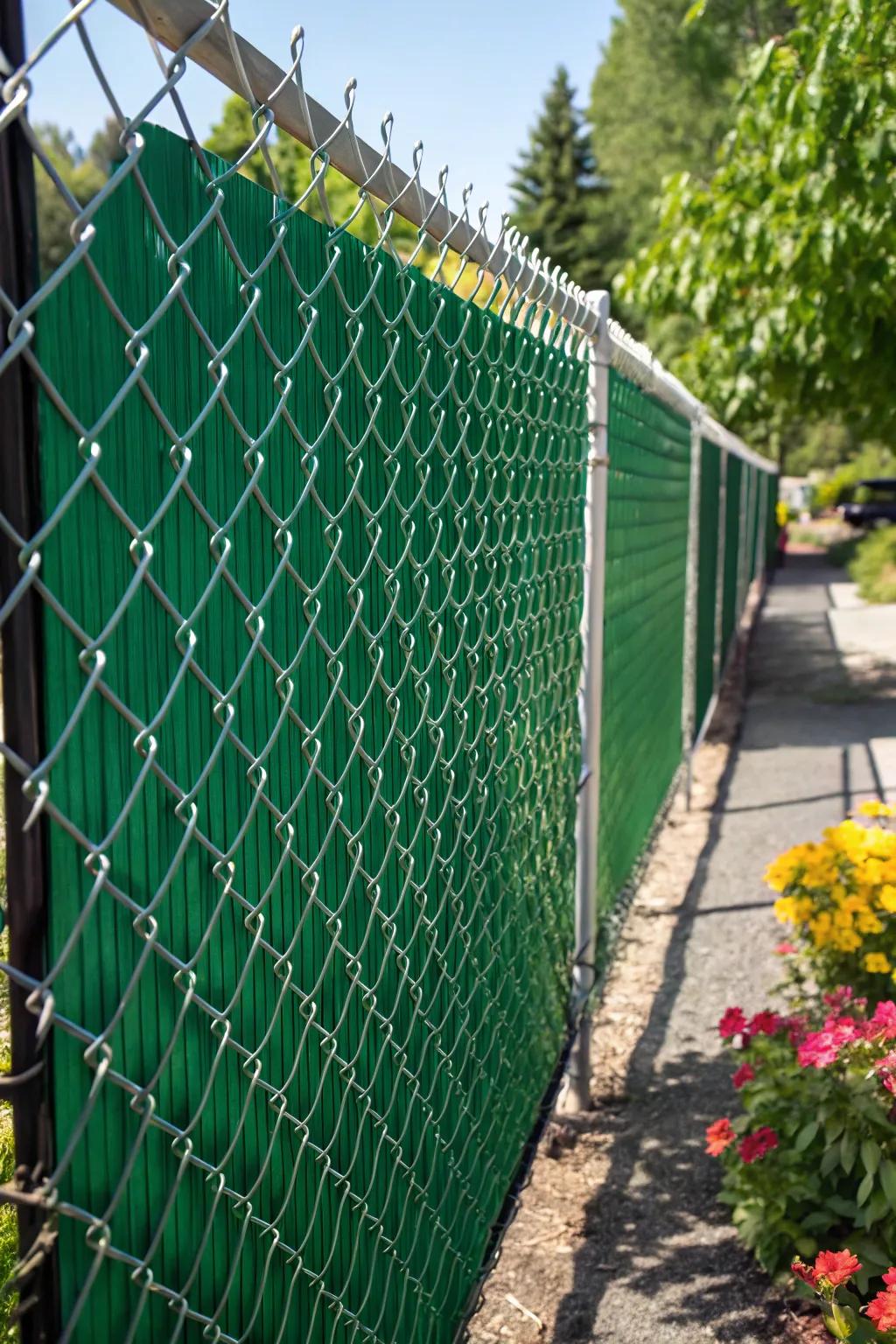 Transform your yard with striking green seclusion strips for a chic and budget-conscious fence enhancement.