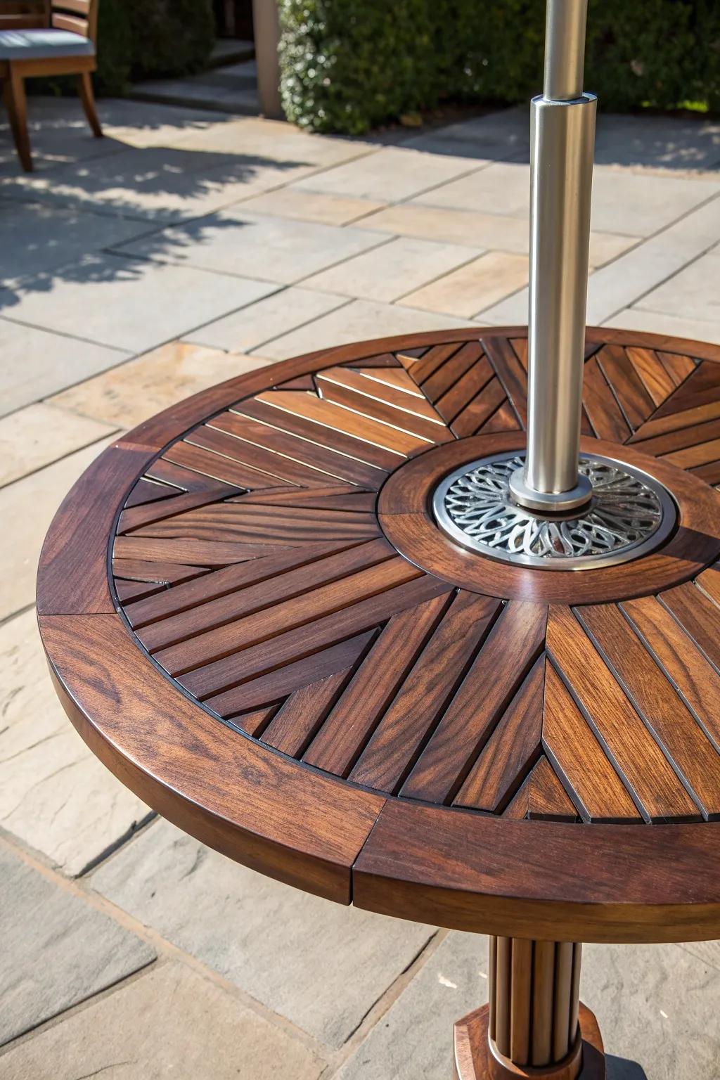 Elevate your open-air expanse with a chic patio table featuring a detachable parasol pedestal for flawless sun safeguarding.