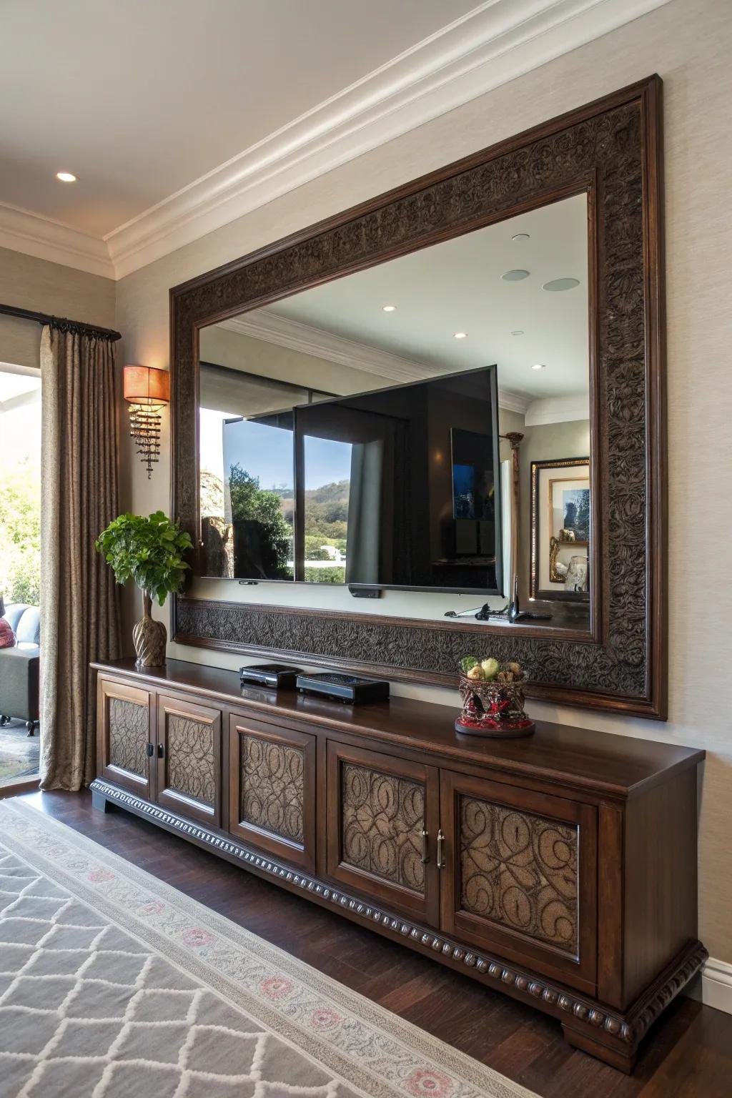 Transform your space with a mirror TV illusion—where elegance and ingenuity meet craftsmanship.