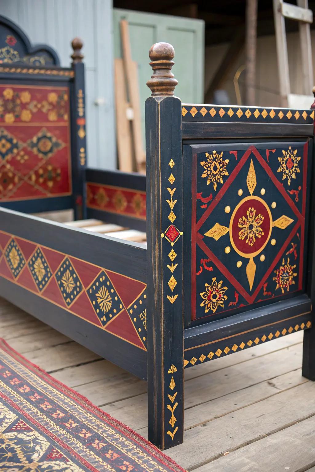 Convert your vicinity through striking stenciled artistry, adorning a DIY twin bed build.