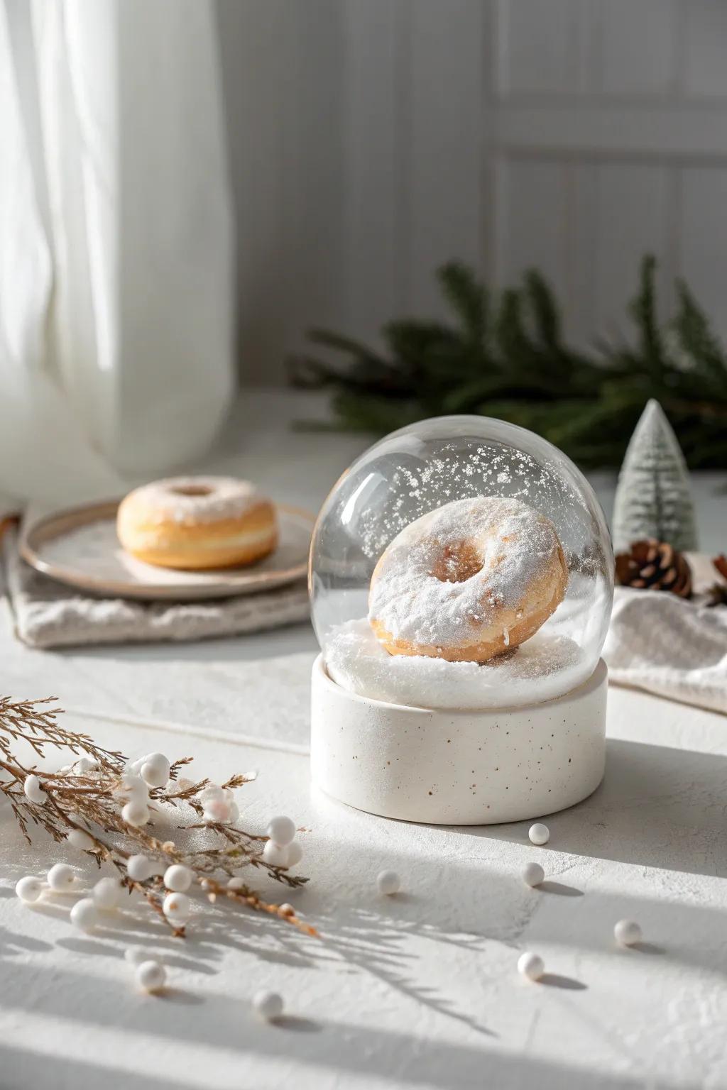 Transform your holiday decor with a whimsical donut snow globe, where simplicity meets enchantment.