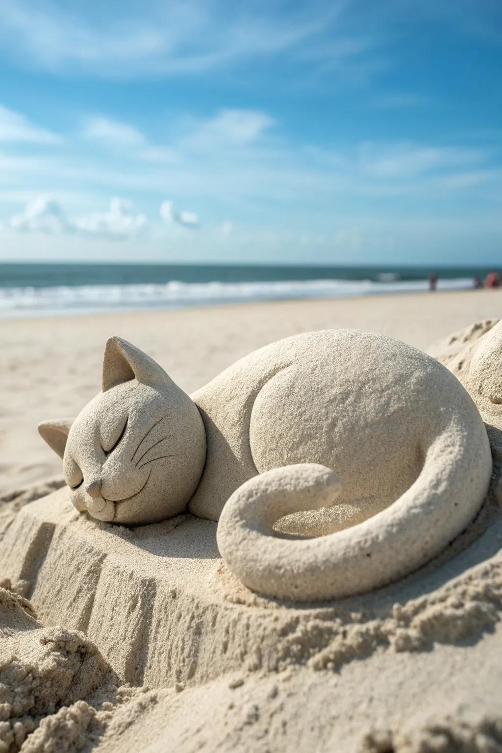 Embrace serenity with this minimalist sand cuddle buddy sculpture, ideal for your next beach day getaway.