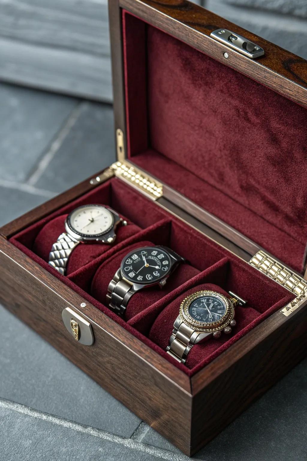 Transform an ordinary wooden container into an exquisite timepiece display, impeccable for showcasing enduring artisanship.