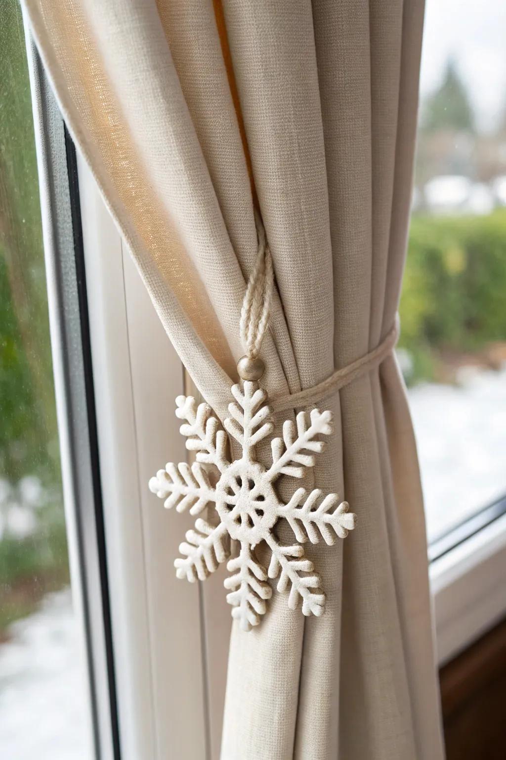 Incorporate a hint of winter elegance with self-made crafting foam snowflake drape retainers.