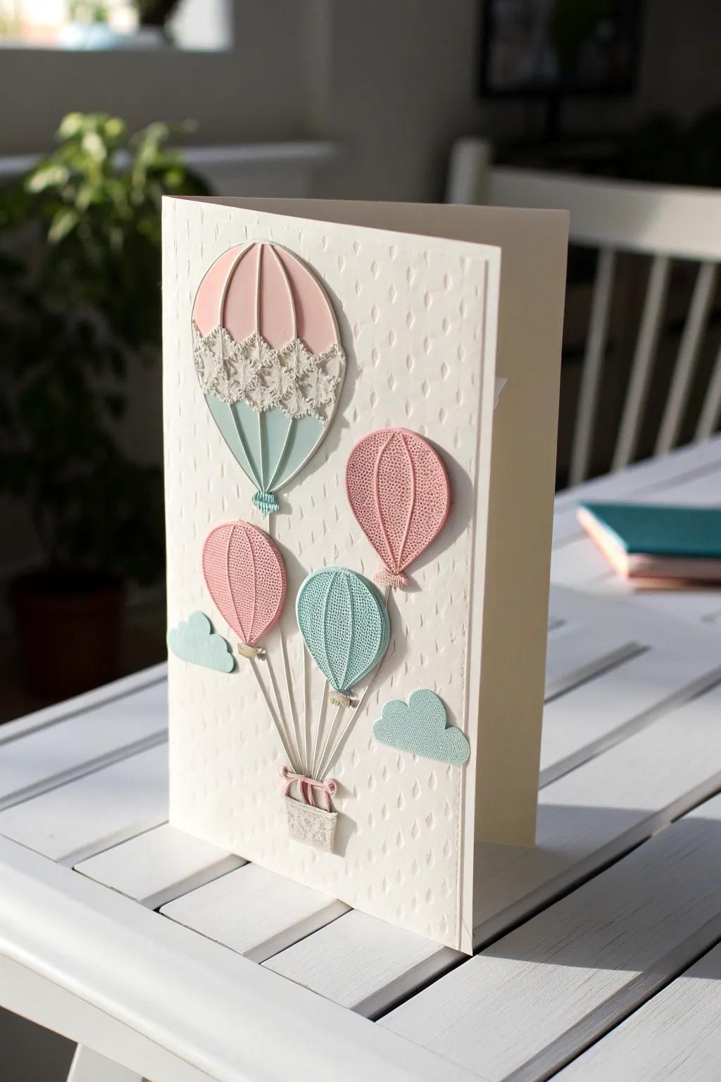 With this gorgeous hot air balloon card masterpiece, you can deliver a bouquet of cheer.