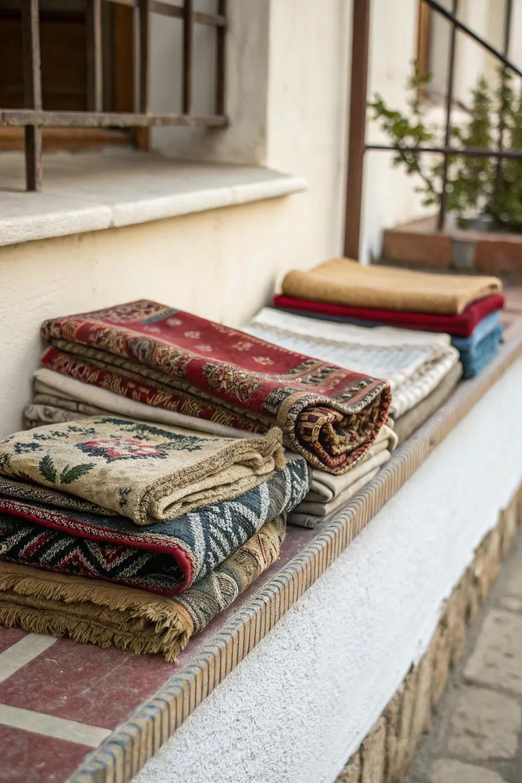Incorporate pattern and coziness through layered textiles.